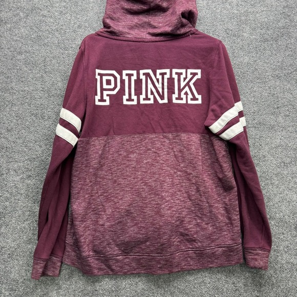 PINK Victoria's Secret Full Zip Hoodie Women's L Burgundy Heathered Love Pink - Picture 8 of 12